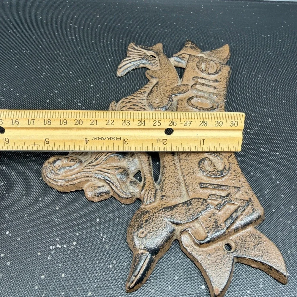 Cast Iron Mermaid Welcome Sign Brown Nautical Dolphin Wall‎ Plaque Coastal Decor